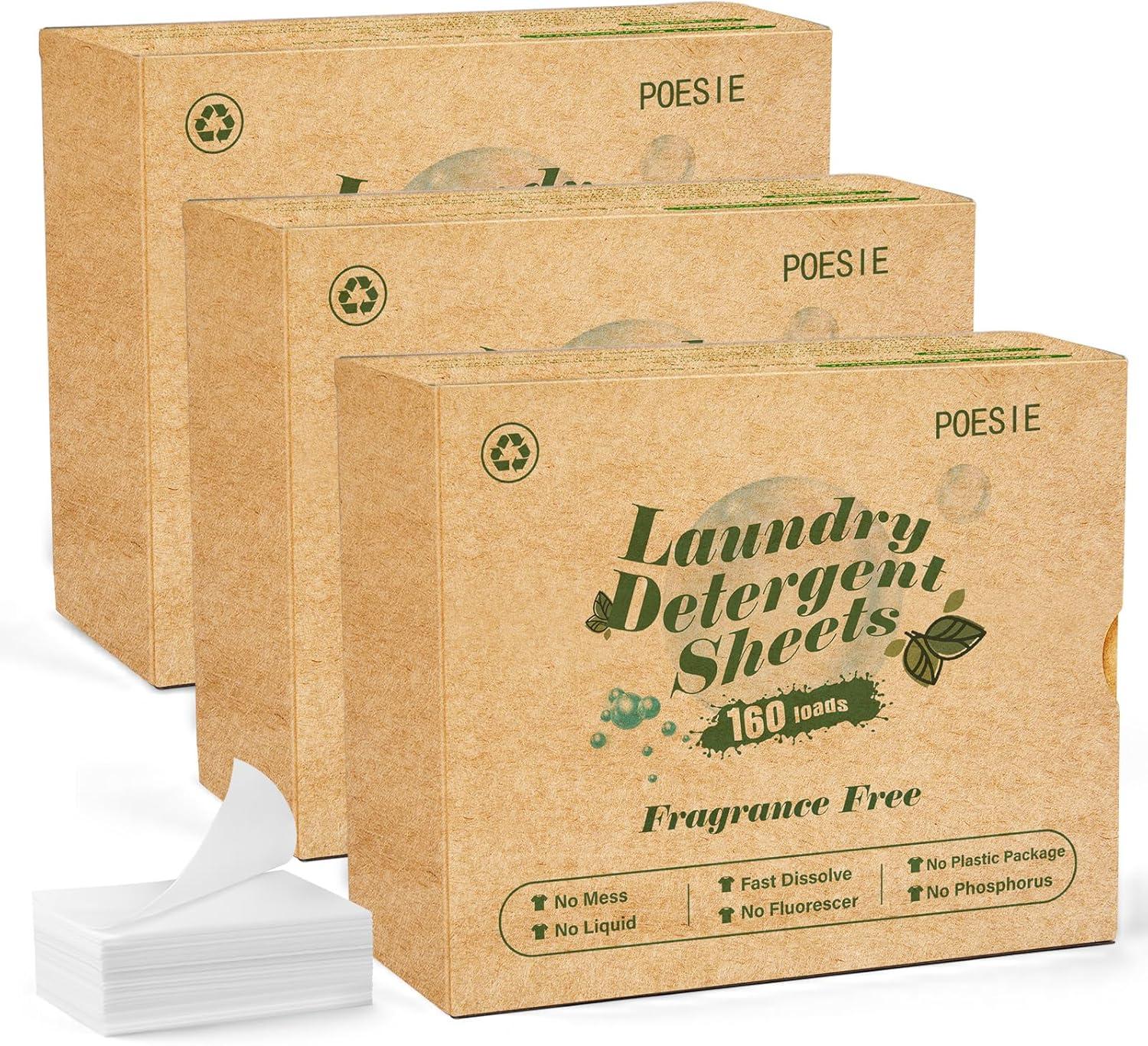 image:imagePoesie Laundry Detergent Sheets Citrus Scent 160 Sheets 80 Large Loads Laundry Strips No Plastic Jug Liquidless Travel Portable HE for Camping Dorm Life CleanUnscented