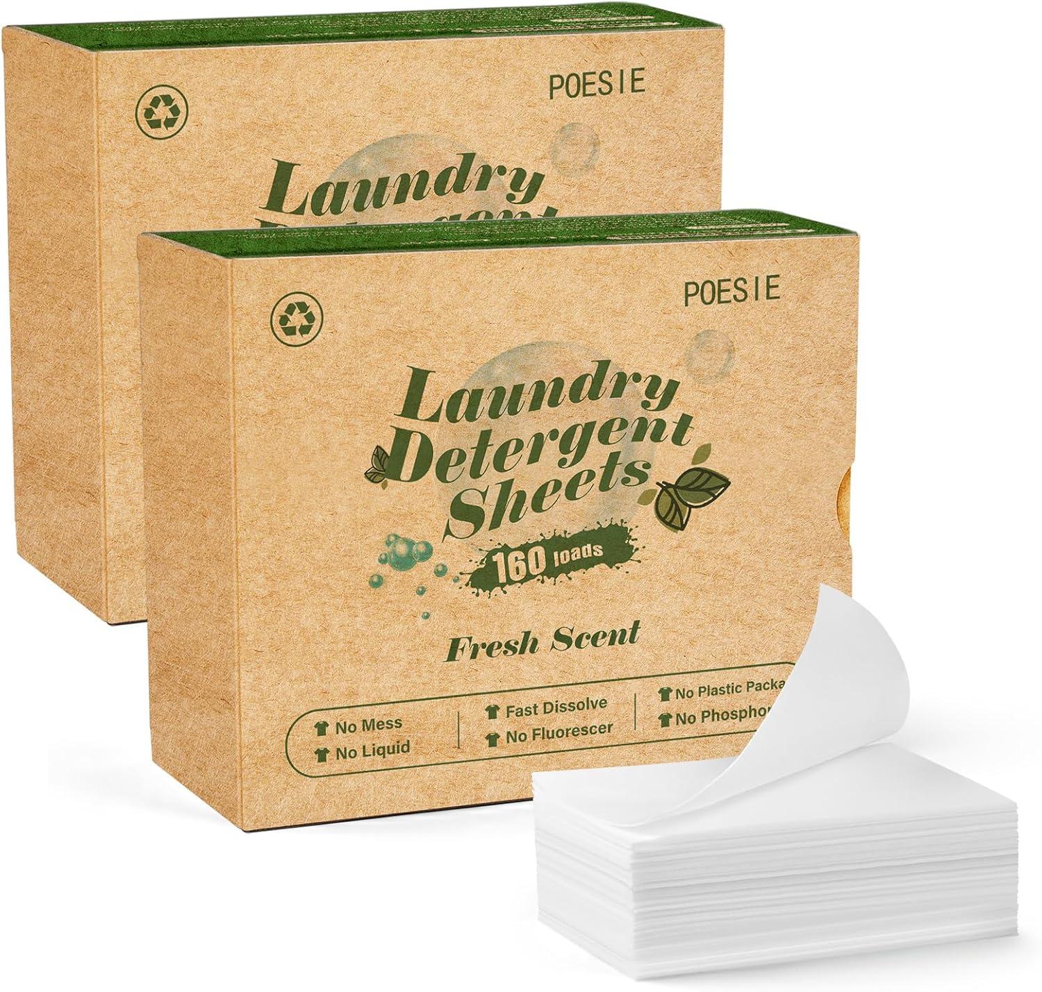 image:imagePoesie Laundry Detergent Sheets Citrus Scent 160 Sheets 80 Large Loads Laundry Strips No Plastic Jug Liquidless Travel Portable HE for Camping Dorm Life CleanFresh