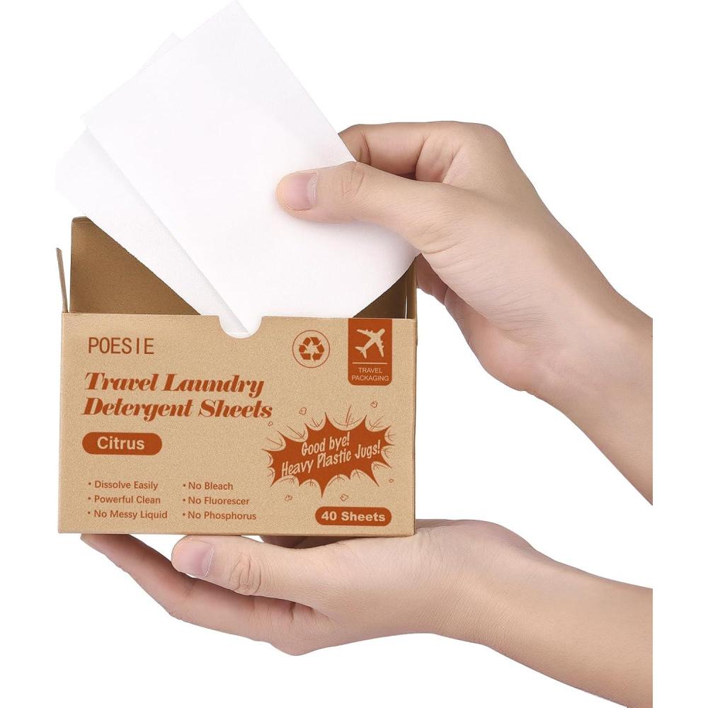 image:imagePoesie Laundry Detergent Sheets Citrus Scent 160 Sheets 80 Large Loads Laundry Strips No Plastic Jug Liquidless Travel Portable HE for Camping Dorm Life CleanCitrus