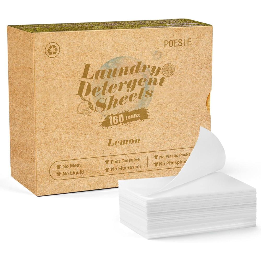 image:imagePoesie Laundry Detergent Sheets Citrus Scent 160 Sheets 80 Large Loads Laundry Strips No Plastic Jug Liquidless Travel Portable HE for Camping Dorm Life CleanLemon