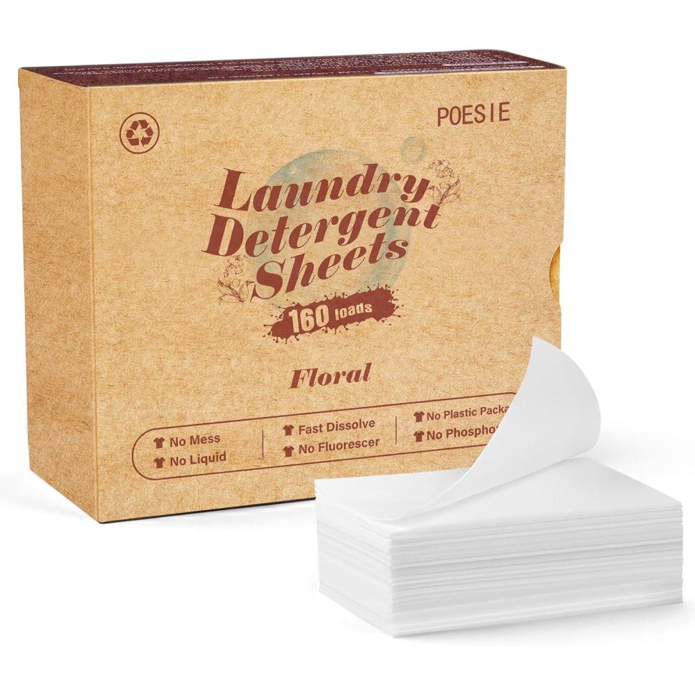 image:imagePoesie Laundry Detergent Sheets Citrus Scent 160 Sheets 80 Large Loads Laundry Strips No Plastic Jug Liquidless Travel Portable HE for Camping Dorm Life CleanFloral