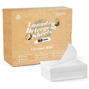 Poesie Laundry Detergent Sheets Citrus Scent 160 Sheets 80 Large Loads Laundry Strips No Plastic Jug Liquidless Travel Portable HE for Camping Dorm Life Clean(Coconut Milk)