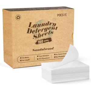 Poesie Laundry Detergent Sheets Citrus Scent 160 Sheets 80 Large Loads Laundry Strips No Plastic Jug Liquidless Travel Portable HE for Camping Dorm Life Clean(Sandalwood)