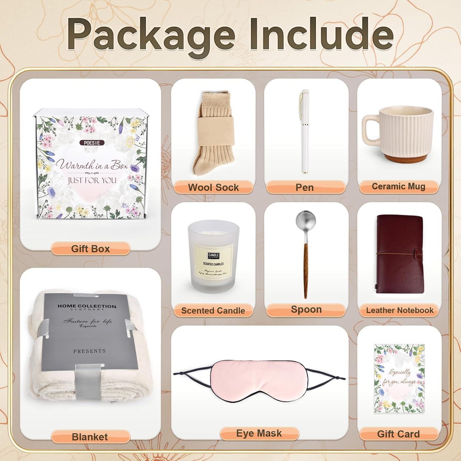 image:imagePoesie Gifts for Her Self Care Package Sympathy Get Well Soon Gift Baskets Thinking of You Gifts Mothers Day Gift Box for Women After Surgery Cozy Blanket Kit Cream Color