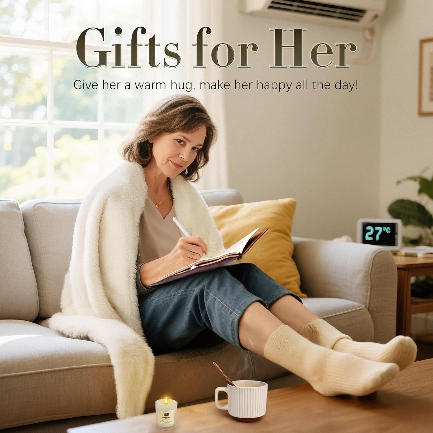 image:imagePoesie Gifts for Her Self Care Package Sympathy Get Well Soon Gift Baskets Thinking of You Gifts Mothers Day Gift Box for Women After Surgery Cozy Blanket Kit Cream Color