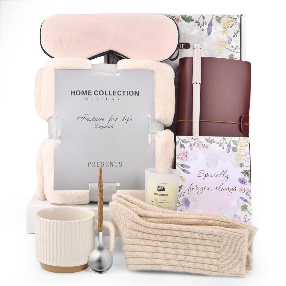 image:imagePoesie Gifts for Her Self Care Package Sympathy Get Well Soon Gift Baskets Thinking of You Gifts Mothers Day Gift Box for Women After Surgery Cozy Blanket Kit Cream Color