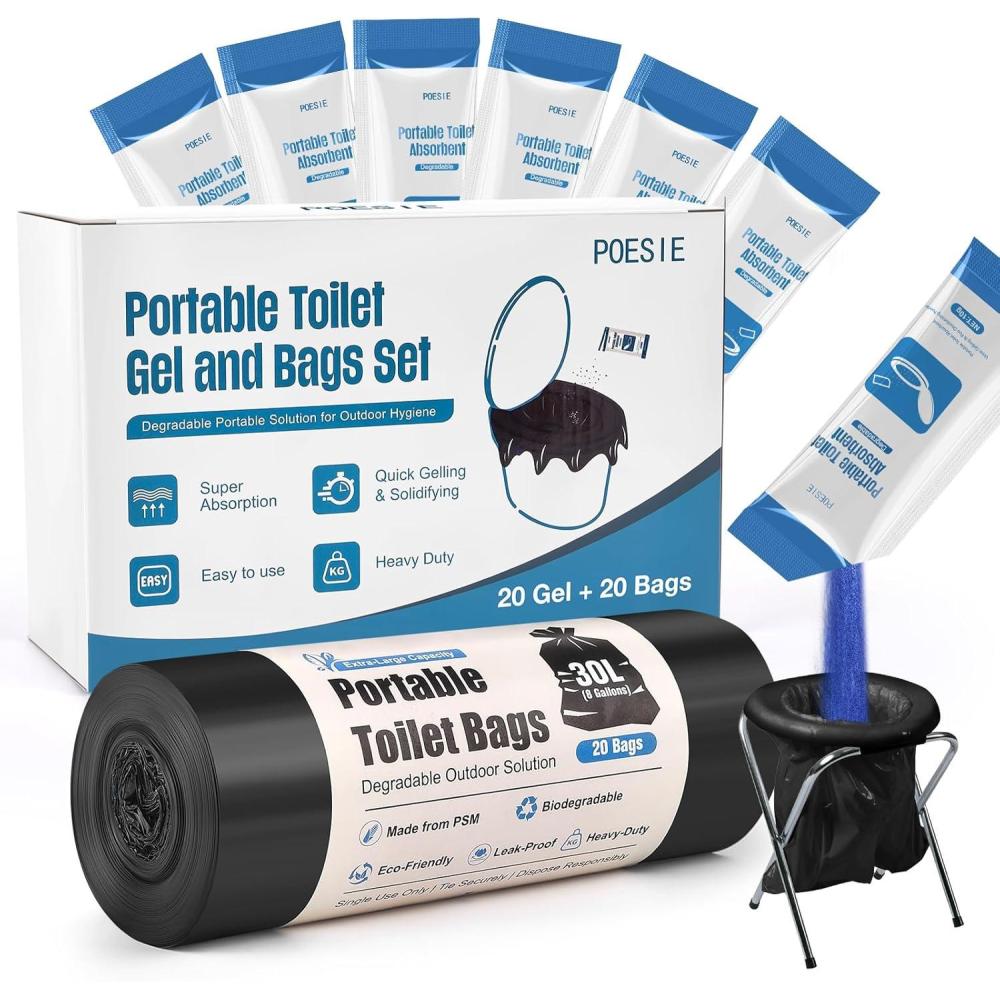 image:imagePoesie Poo Absorbent Gel Powder for Portable Toilet Camping Hiking Outdoor Portable Potty Resolution20 Gels and 20 Bags