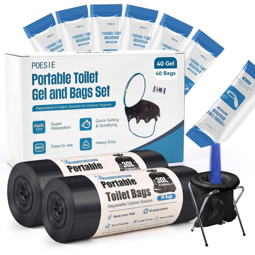 image:imagePoesie Poo Absorbent Gel Powder for Portable Toilet Camping Hiking Outdoor Portable Potty Resolution40 Gels and 40 Bags