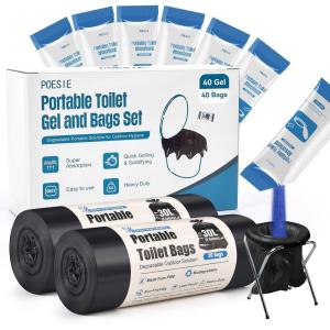 Poesie Poo Absorbent Gel Powder for Portable Toilet Camping Hiking Outdoor Portable Potty Resolution(40 Gels and 40 Bags)