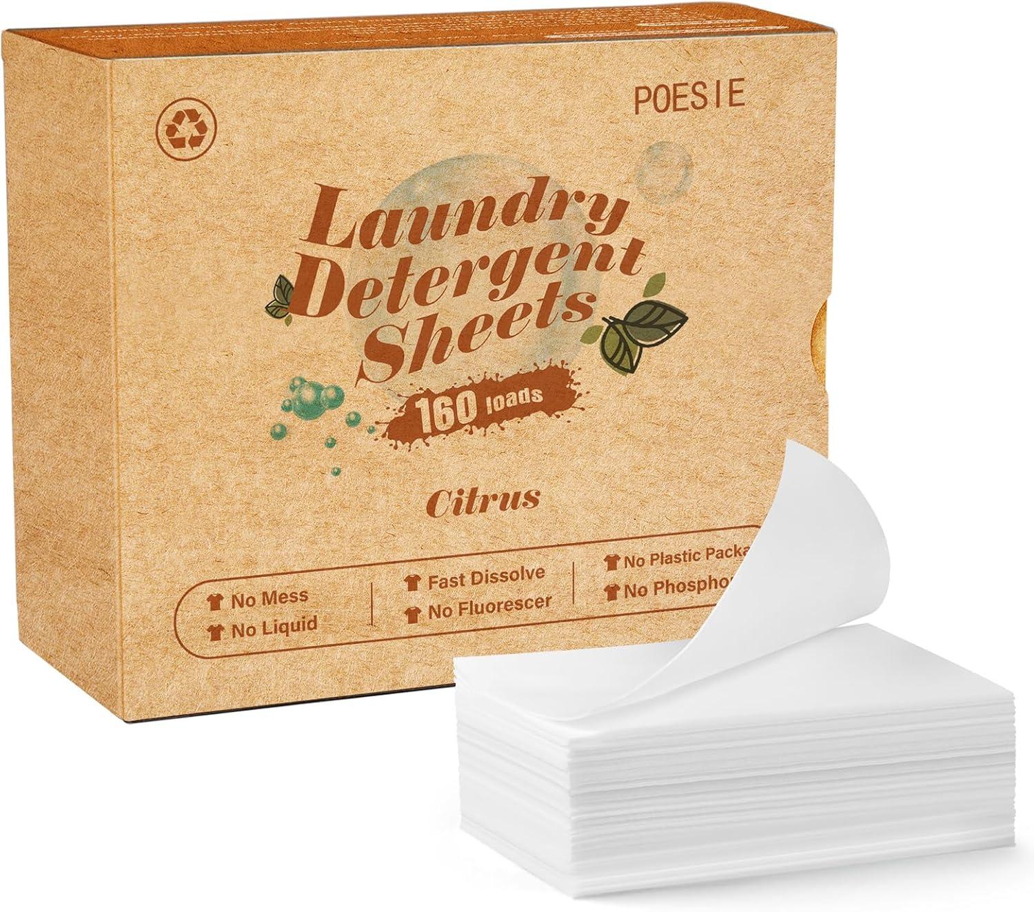 image:imagePoesie Laundry Detergent Sheet Sage Breeze Scent 160 Count Washer Sheets Detergent for Travel RV Trip Camping Home DormCitrus