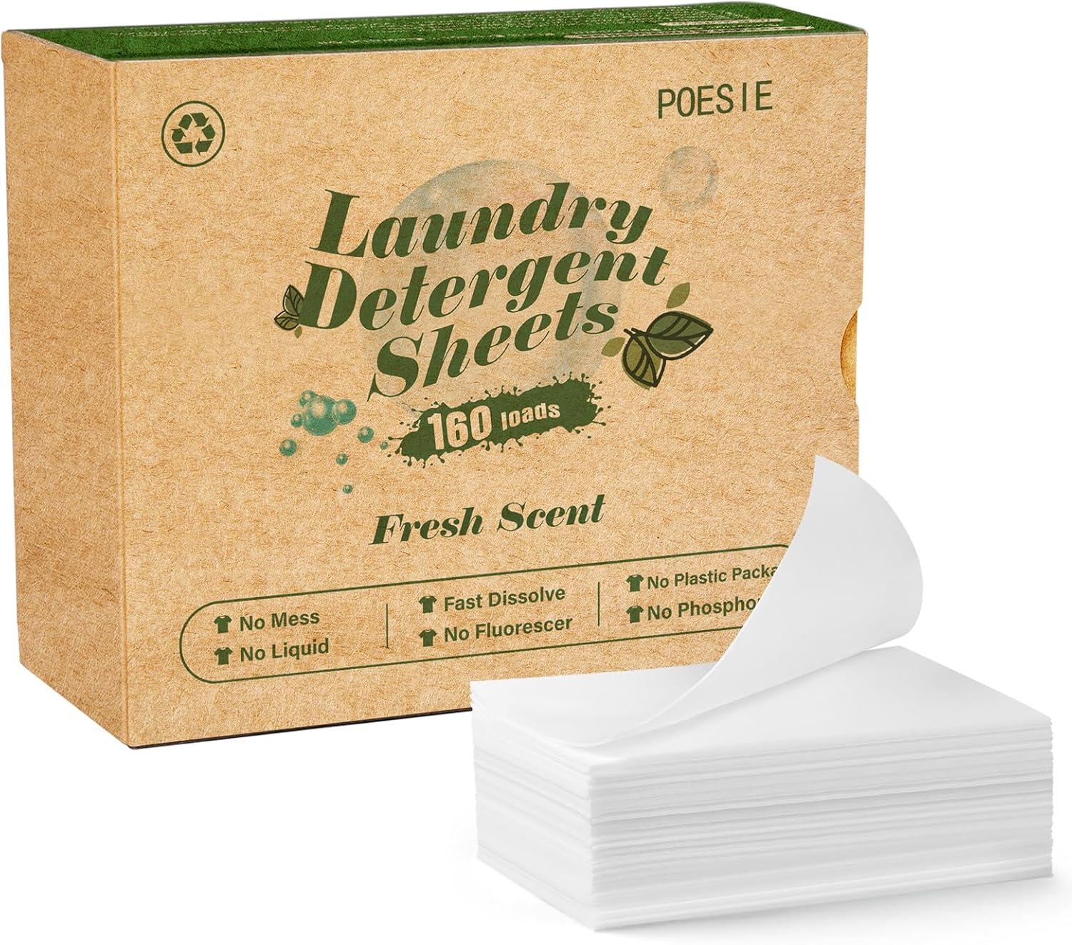 image:imagePoesie Laundry Detergent Sheet Sage Breeze Scent 160 Count Washer Sheets Detergent for Travel RV Trip Camping Home DormFresh