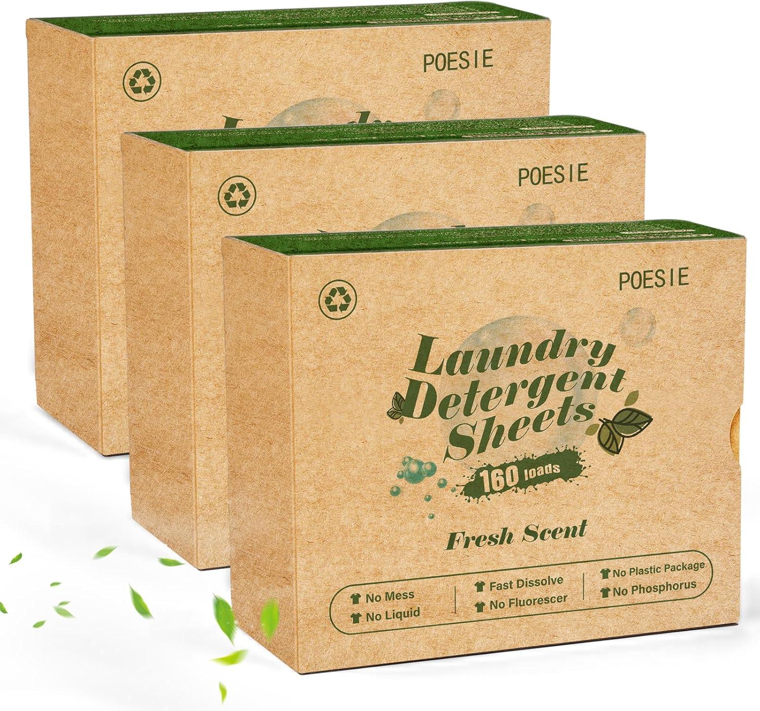 image:imagePoesie Laundry Detergent Sheet Sage Breeze Scent 160 Count Washer Sheets Detergent for Travel RV Trip Camping Home DormFresh