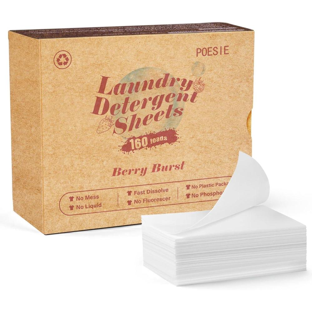 image:imagePoesie Laundry Detergent Sheet Sage Breeze Scent 160 Count Washer Sheets Detergent for Travel RV Trip Camping Home DormBerry Burst