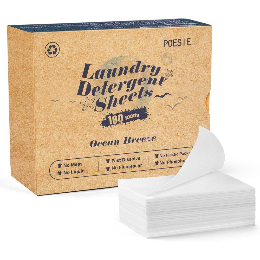 image:imagePoesie Laundry Detergent Sheet Sage Breeze Scent 160 Count Washer Sheets Detergent for Travel RV Trip Camping Home DormOcean