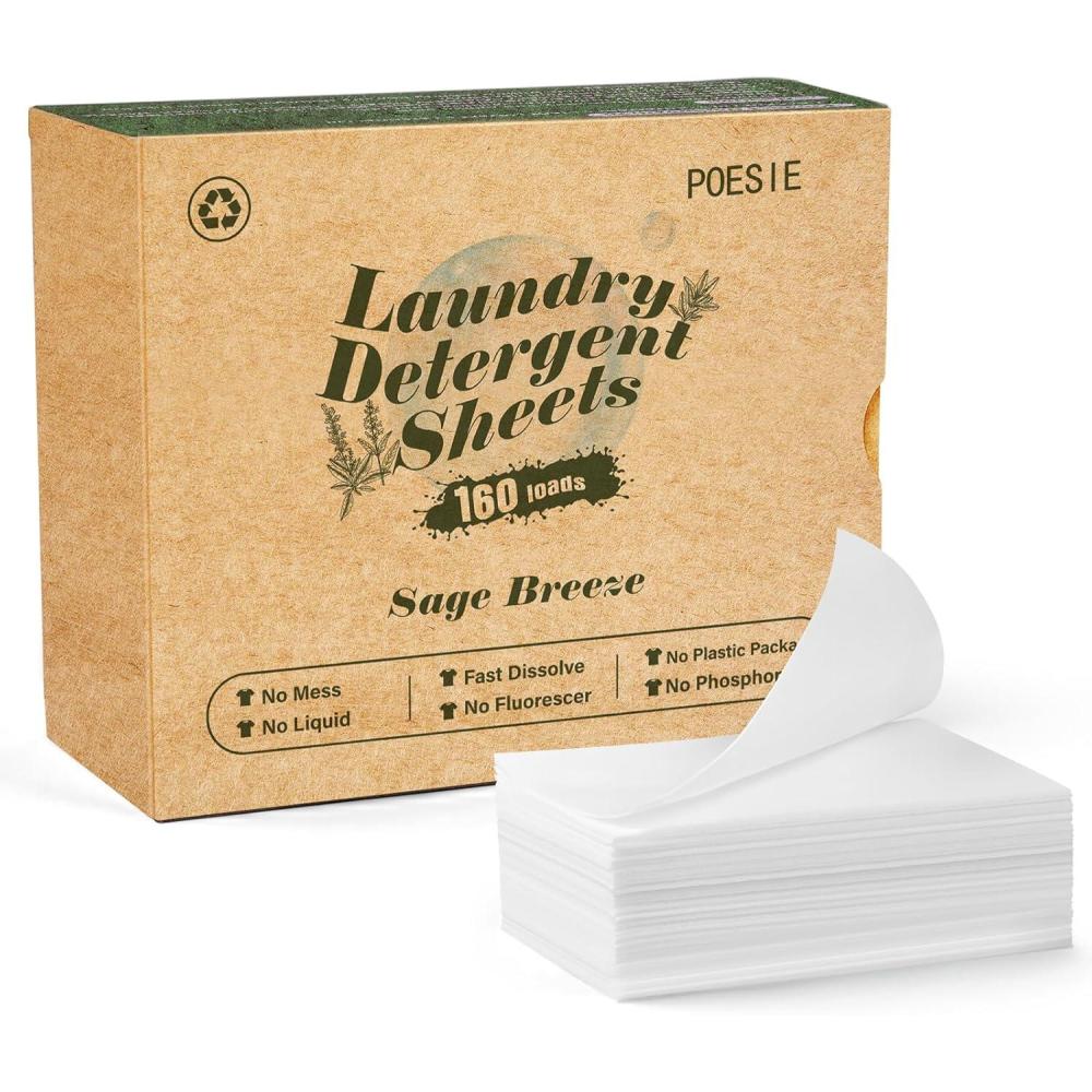image:imagePoesie Laundry Detergent Sheet Sage Breeze Scent 160 Count Washer Sheets Detergent for Travel RV Trip Camping Home DormSage Breeze