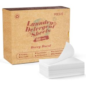 Poesie Laundry Detergent Sheet Sage Breeze Scent 160 Count Washer Sheets Detergent for Travel RV Trip Camping Home Dorm(Berry Burst)