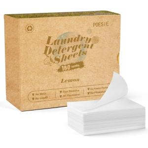 Poesie Laundry Detergent Sheet Sage Breeze Scent 160 Count Washer Sheets Detergent for Travel RV Trip Camping Home Dorm(Lemon)