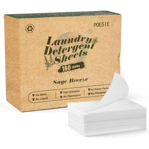 Poesie Laundry Detergent Sheet Sage Breeze Scent 160 Count Washer Sheets Detergent for Travel RV Trip Camping Home Dorm(Sage Breeze)